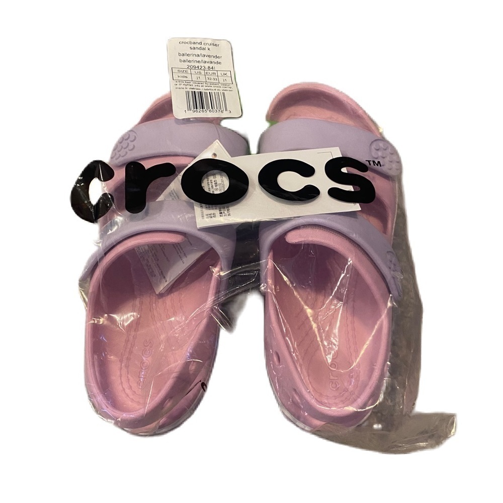 Crocs Crocband Cruiser Sandals NEW Sz 1 2 Purple Pink Open Toe Youth Kids Shoes